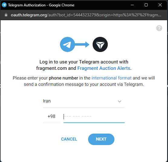 اتصال اکانت تلگرام به fragment.com