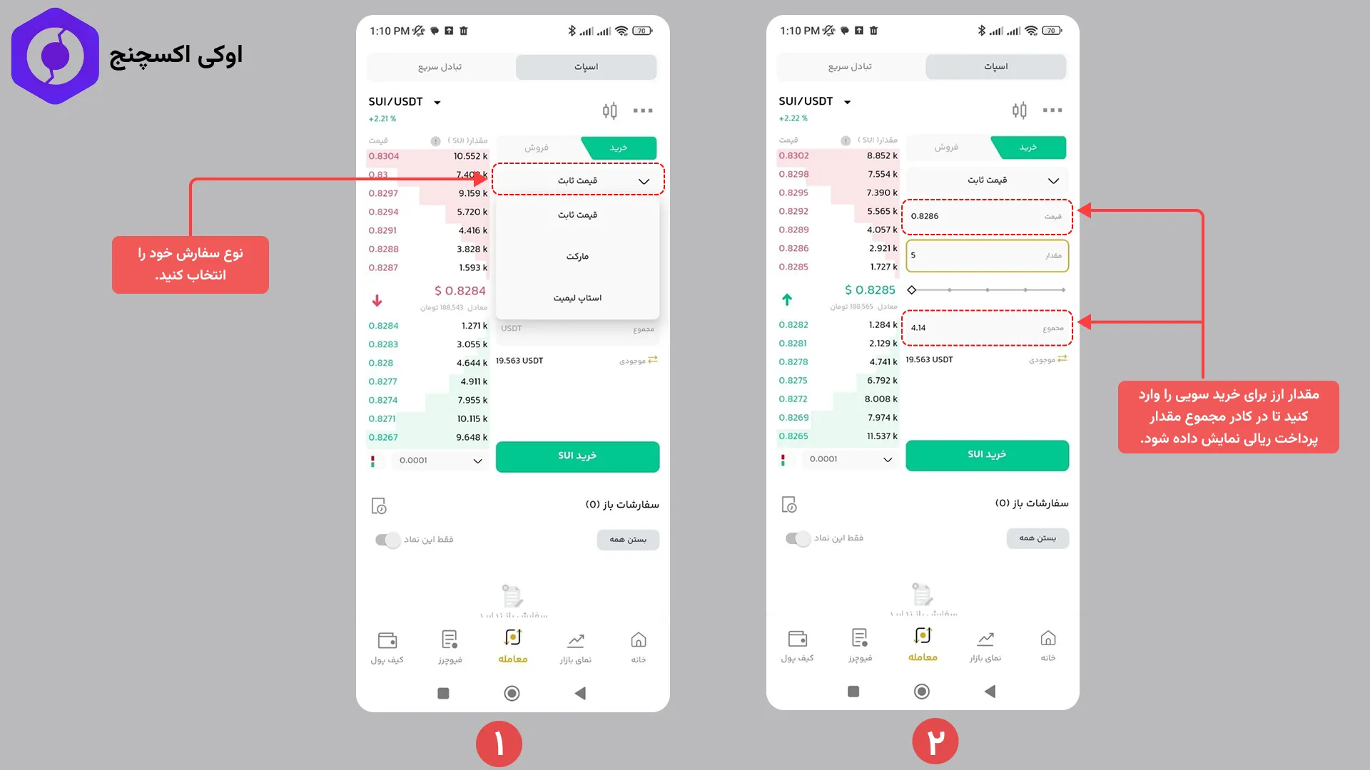 نحوه خرید سویی بازار تبادل حرفه ای اوکی اکسچنج